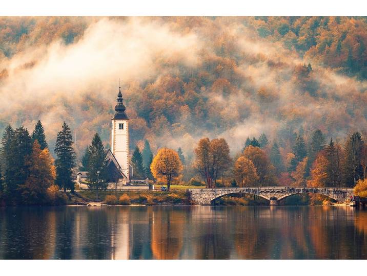 Fototapete PAPERMOON Turm am See , bunt, B:3m L:2,23m, Vlies, Tapeten, Fototapete