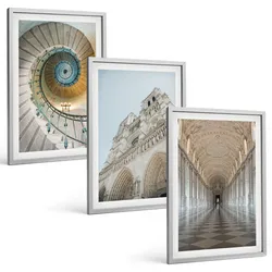 BILDER SET 3er Set - 40x60 cm Silberner Rahmen - Wendeltreppe der Kathedralenfassade