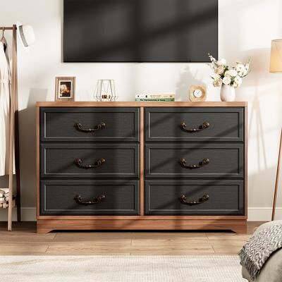 Garvee Farmhouse 6 Drawer Dresser, Wide Storage Chest with Spacious Drawers & Vintage Metal Handles, for Home Office