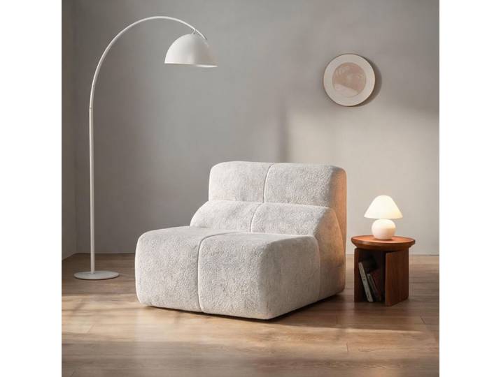 Canapé fixe 1 place droit contemporain compact white-toned en velours adapté aux petits espaces