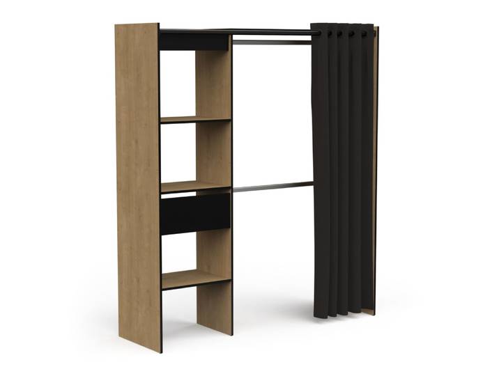 Dressing ouvert avec rideau, extensible bois foncé