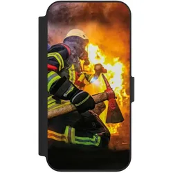 Nivocase Klapphülle für Apple iPhone 13 Handyhülle aus Kunst Leder NIVOflip schwarz Feuer Feuerwehr (Apple iPhone 13), Smartphone Hülle, Schwarz