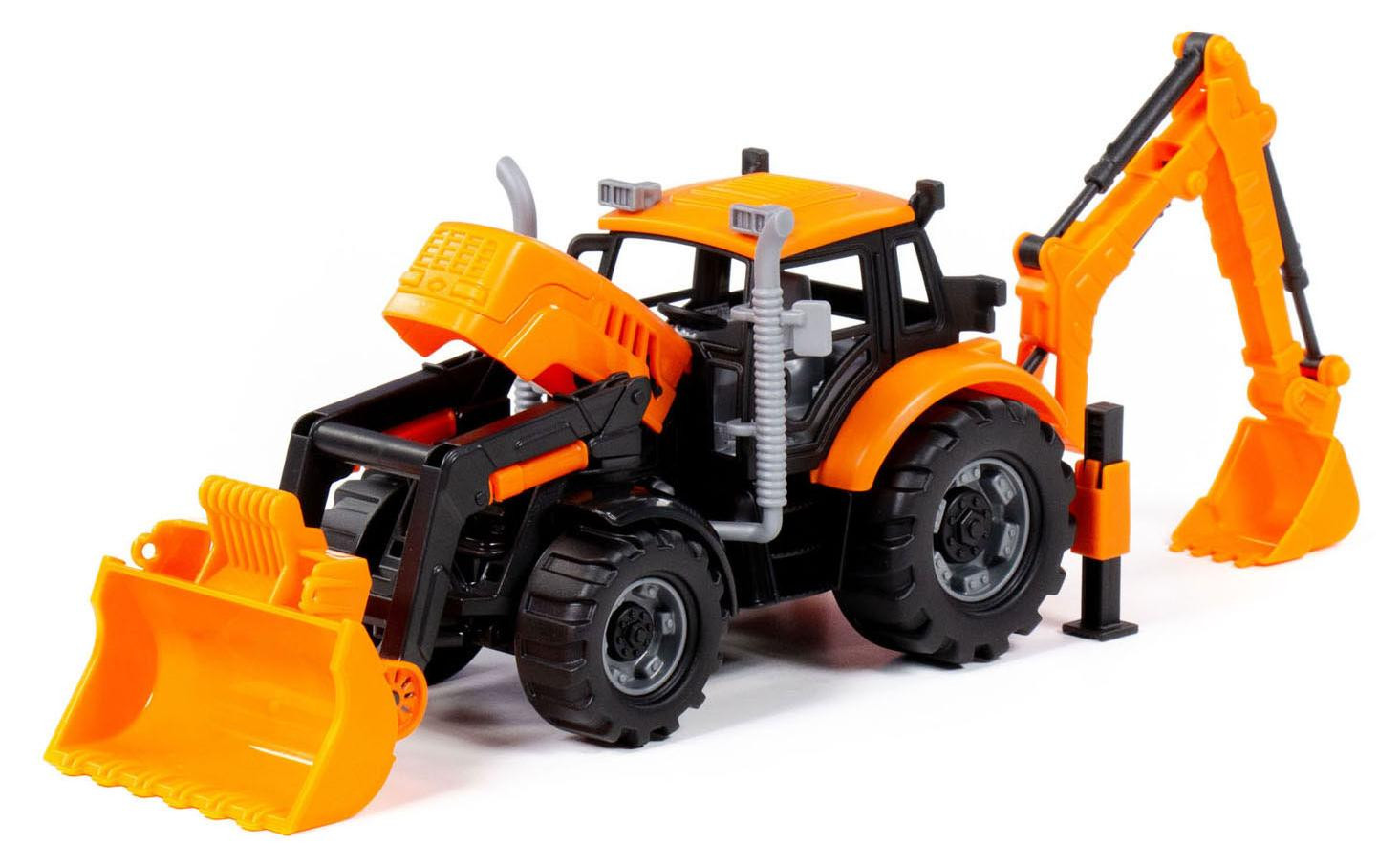 Cavallino Toys Tractor speelgoed met laadbak en graafmachine, geel, schaal 1:32