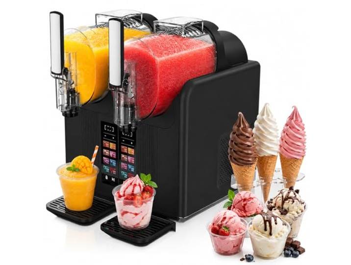 SHUMIAO Softeismaschine und Slush Maschine Profi 2-in-1, Intelligente Eismaschine mit 2 x Behälter & Touch-Display, Elektrischer Eiscremebereiter für Gastronomie, Küche und Party Black