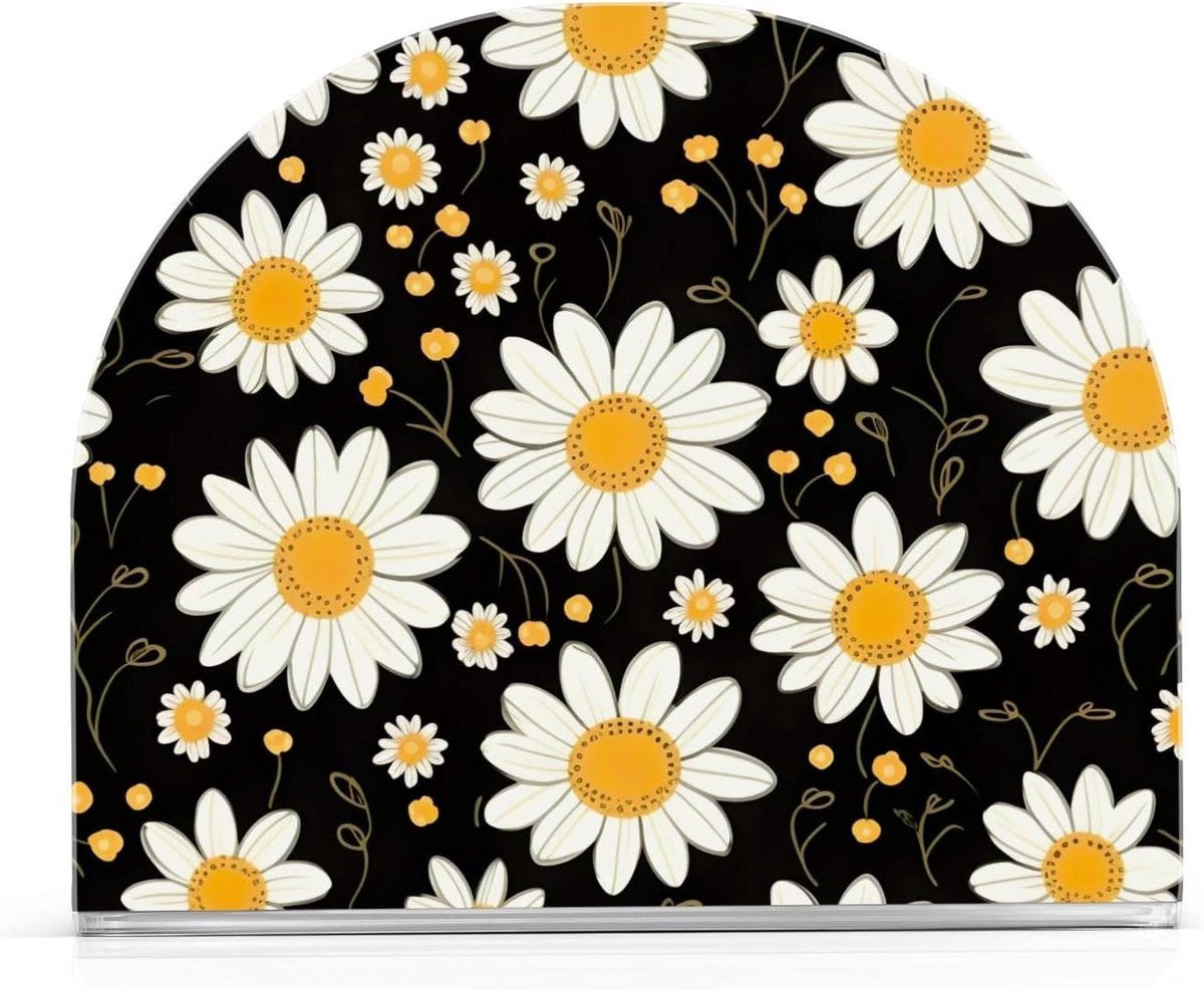Servethouder Acryl Tissue Dispenser met U-vormig Ontwerp en Wit Geel Bloem Decoratie voor 50 Servetten