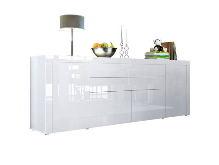 Vladon Buffet commode La Paz V2 en Blanc haute brillance - Blanc haute brillance - Blanc haute brillance