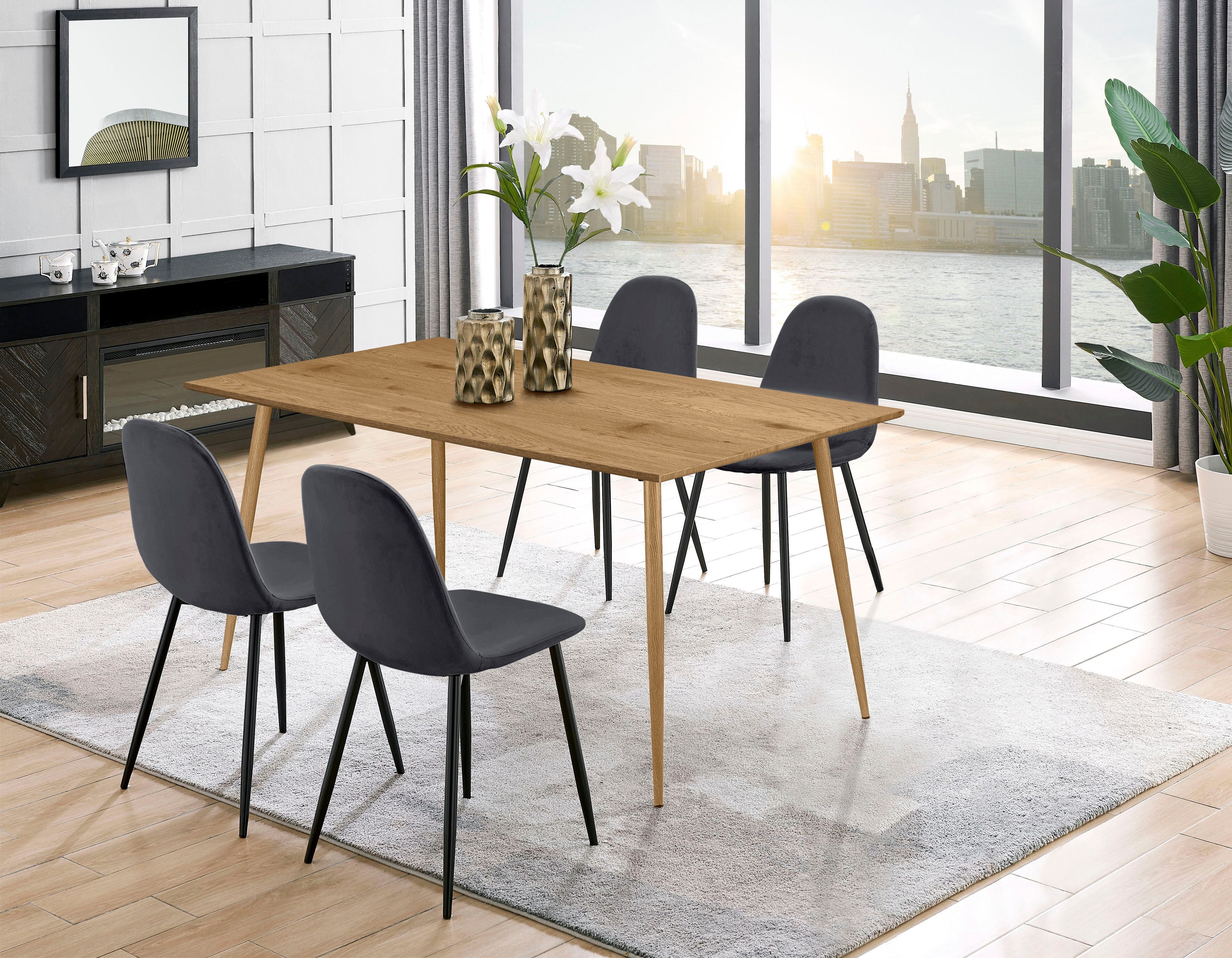 Essgruppe GOODPRODUCT "Eadwine, Tisch plus 4 Stühle, Sitzgruppe", grau, Eichefarbener Esstisch, Sitzmöbel-Sets, Essgruppe grau Eichefarbener Esstisch