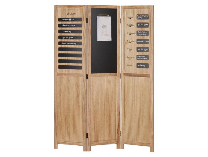 Homestyle4u Paravent 3-tlg. 120/170 cm Braun Tafel-Elemente beschreibbar, Holz, 120x170x2 cm, Wohnzimmer, Raumteiler, Paravents