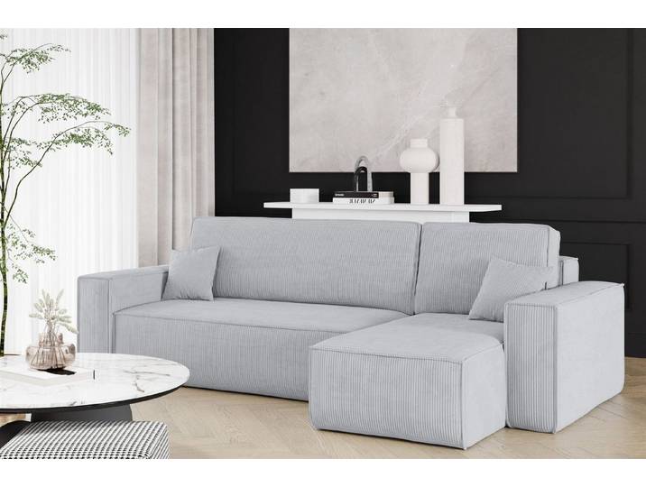 Fun Möbel Ecksofa Sofa MARIS mit Ottomane Cordstoff Poso, Ottomane Links oder Rechts, Rundumbezug