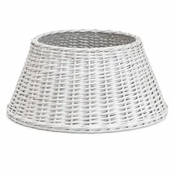 WDMT Weißer Weihnachtsbaumrock aus Rattan Ø56 x 22 cm – Weihnachtsbaumkorb aus geflochtenem Rattan – Dekorative Weihnachtsbaumverkleidung – Weiß