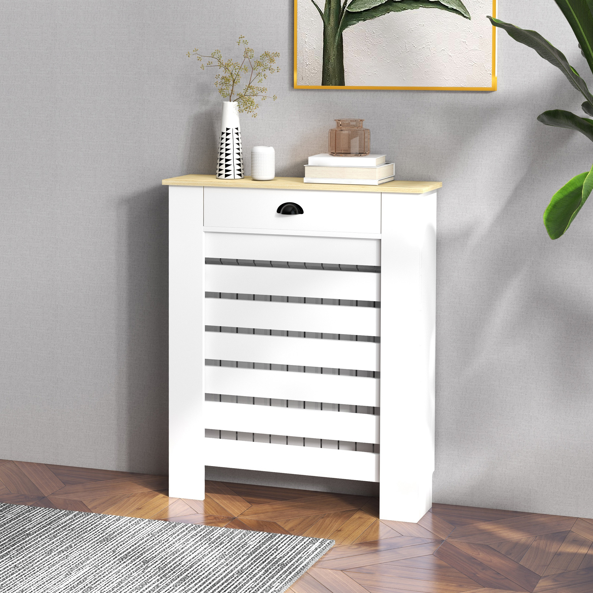 Homcom Copritermosifone in MDF con Cassetto 78x19x95,5 cm Bianco   Aosom Italy