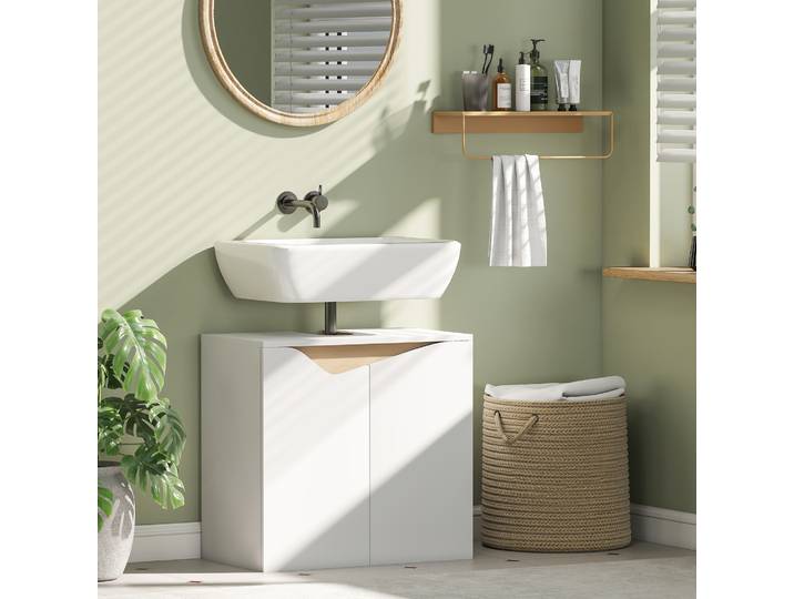 HOMCOM Meuble Sous-Lavabo Blanc 60x35x57,9 cm Fermeture Douce