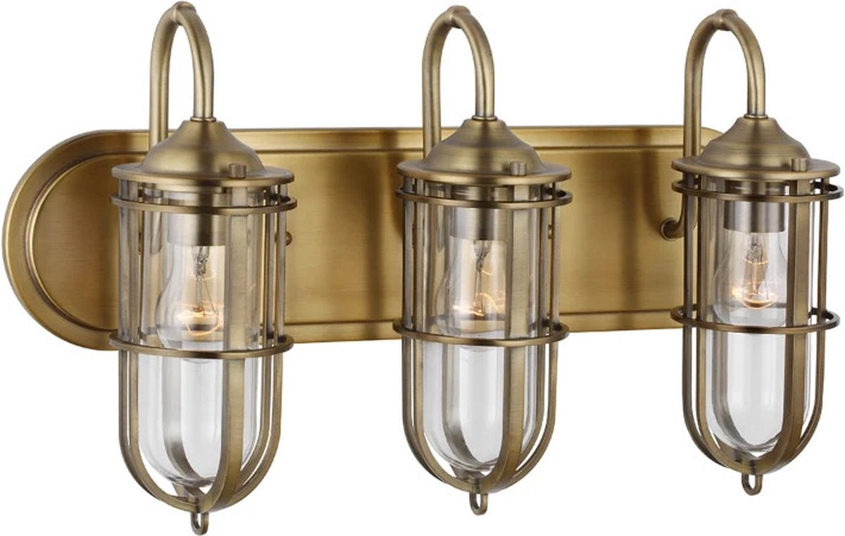 Feiss Urban Restoration LED Wandlamp - Dark Antique Brass - 3x E27 Max 60W - IP44
