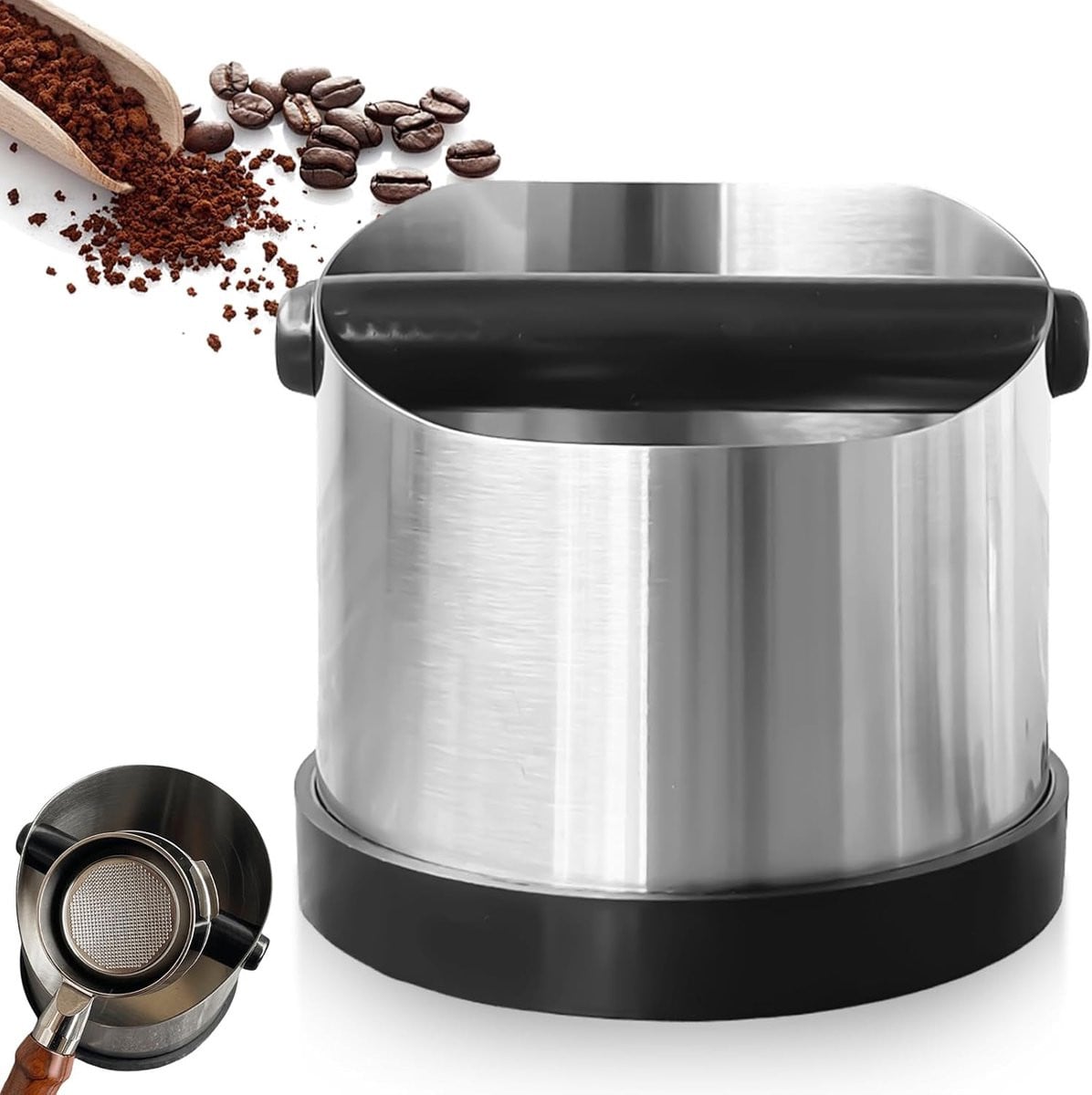 Merkloze roestvrijstalen Knock Box afklopbak voor koffiedik, 700 ml