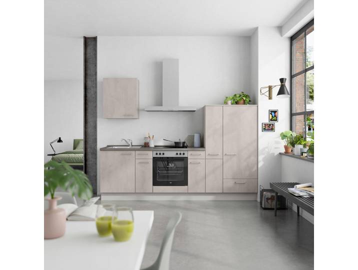 Küchenleerblock, Grau & Schiefer & Hellgrau, 270 cm, Metall, 3 Schubladen, Nobilia