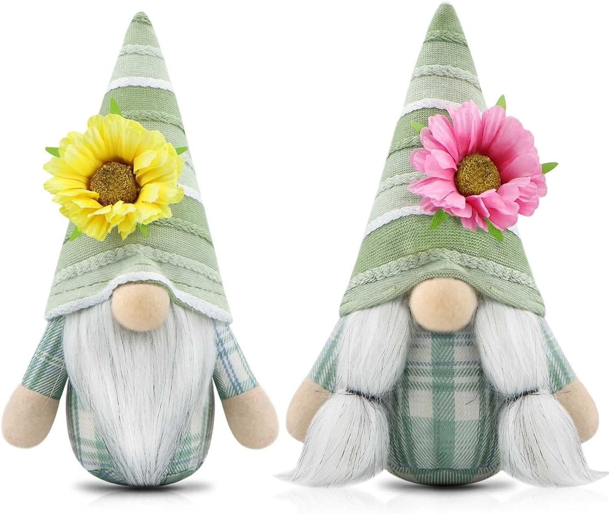 Set van 2 handgemaakte groene tomte kabouters voor lente en zomer decoratie van ShopVlot