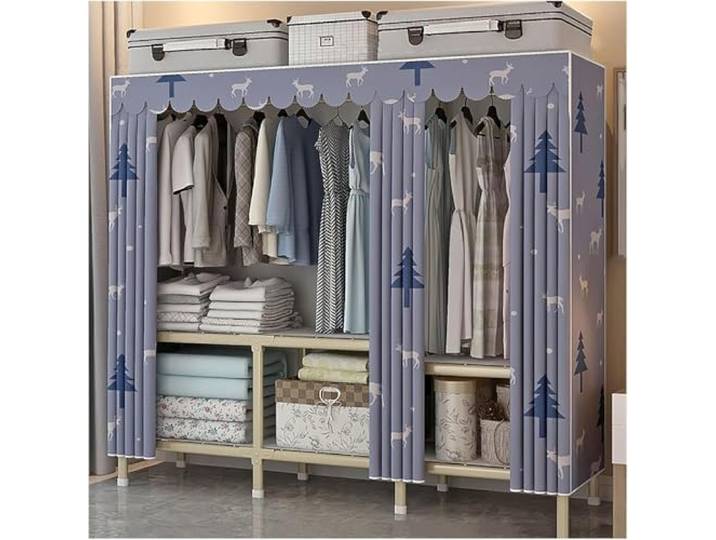 MmcdylyhEU Tragbarer, Faltbarer Kleiderschrank mit Abdeckung, L, stehender Kleiderständer, einfache Montage, Kleidungsstück for Schlafzimmer, stilvoll(Blue 1,110cm/43.3inch)