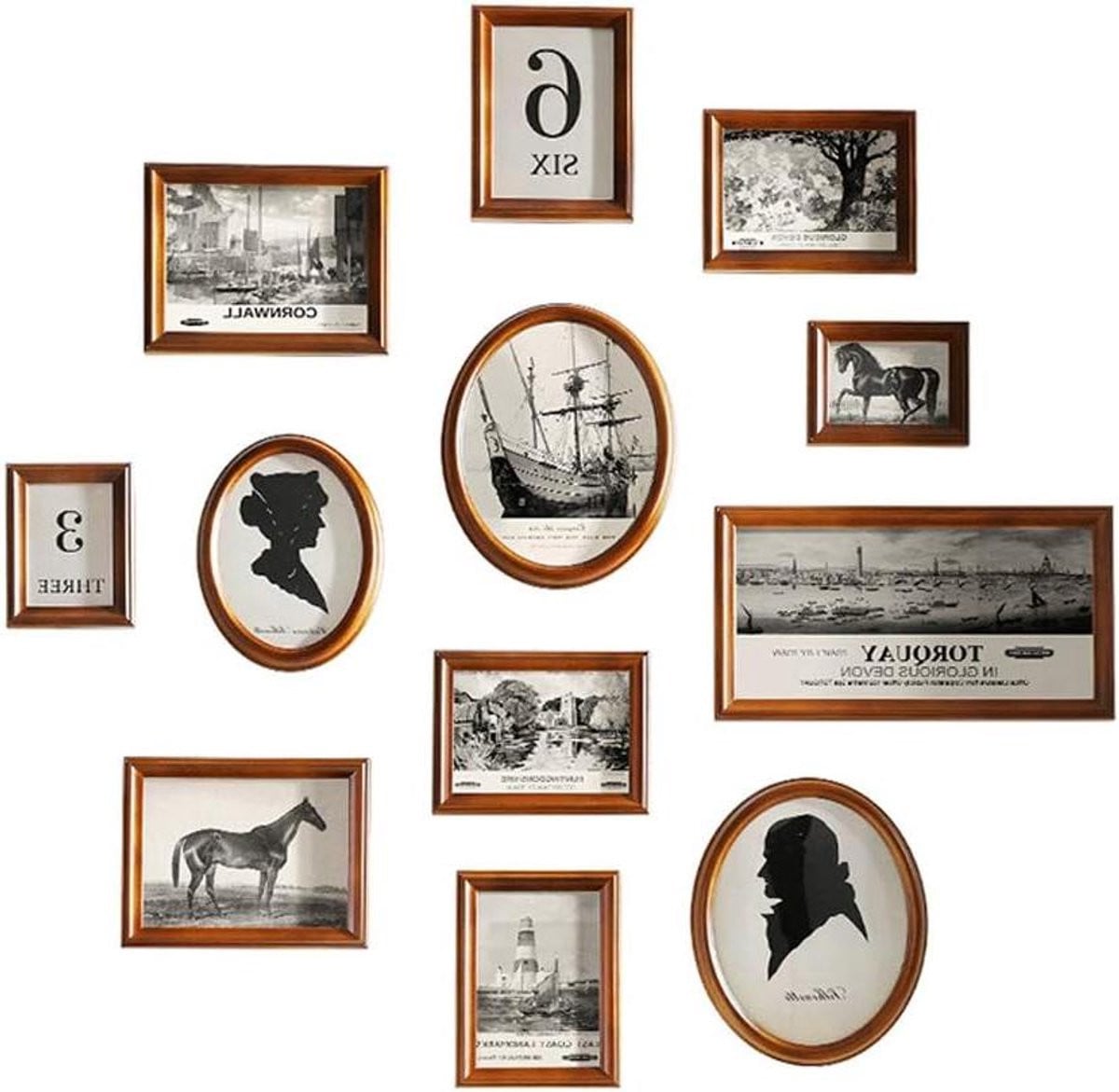 Muurcollage Set van 12 Bruine Fotolijsten inclusief Sjabloon voor Muurdecoratie