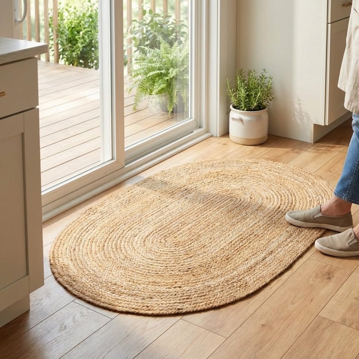 Handgeweven Ovaal Jute Vloerkleed - Natuurlijk Beige