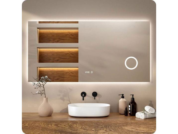 Mirlux Miroir de salle de bain Mirlux 160x80 cm - Anti-buée - avec LED - Rectangle - Rétroéclairage - Essentials