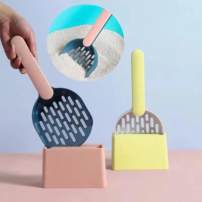High Grade ABS Long Handle Litter Scoop Set With Dedicated Storage Base grey