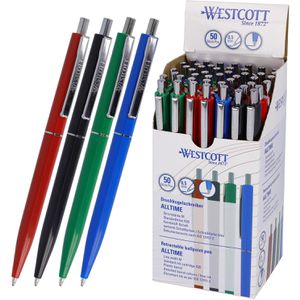 Westcott Kugelschreiber ALLTIME, E-737487 00, farbig sortiert, Schreibfarbe blau, 50 Stück