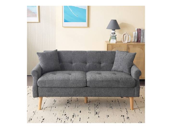 HAUSS SPOLE Ecksofa Schlafsofa Polstersofa mit 15cm dicken Kissen, Chenille-Stoff, Beige, Kompaktes Doppelsofa mit Chenille-Stoff, ergonomischem Design, 15 cm dicken Sitzkissen – Ideal für kleine Wohnzimmer, Schlafzimmer & Apartments, für 2 Personen, mit Relaxfunktion