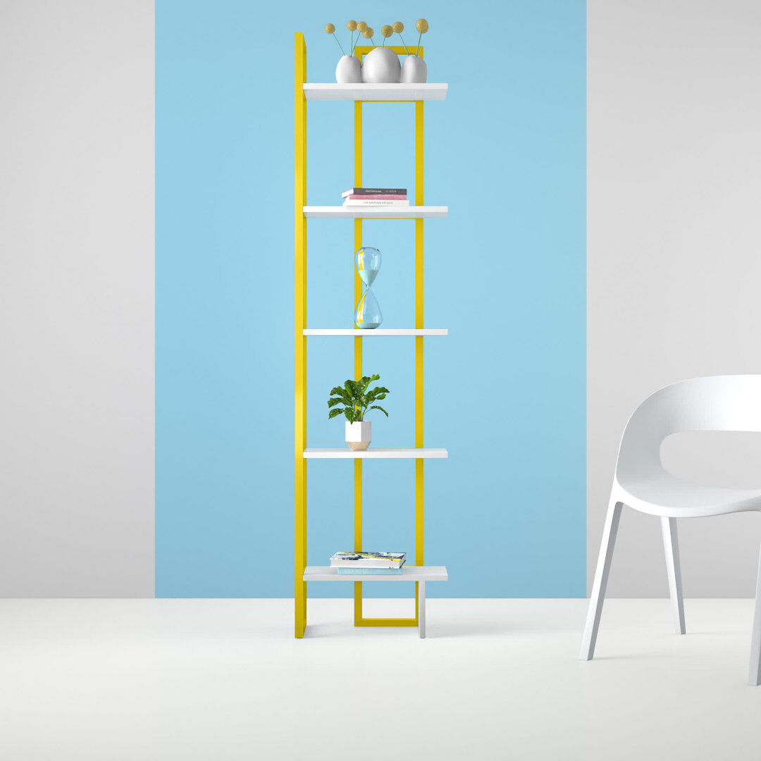 Hashtag Home Alica 180cm H x 45.2cm W Corner Bookcase Yellow/White 180.34cm H X 45.72cm W X 21.59cm D