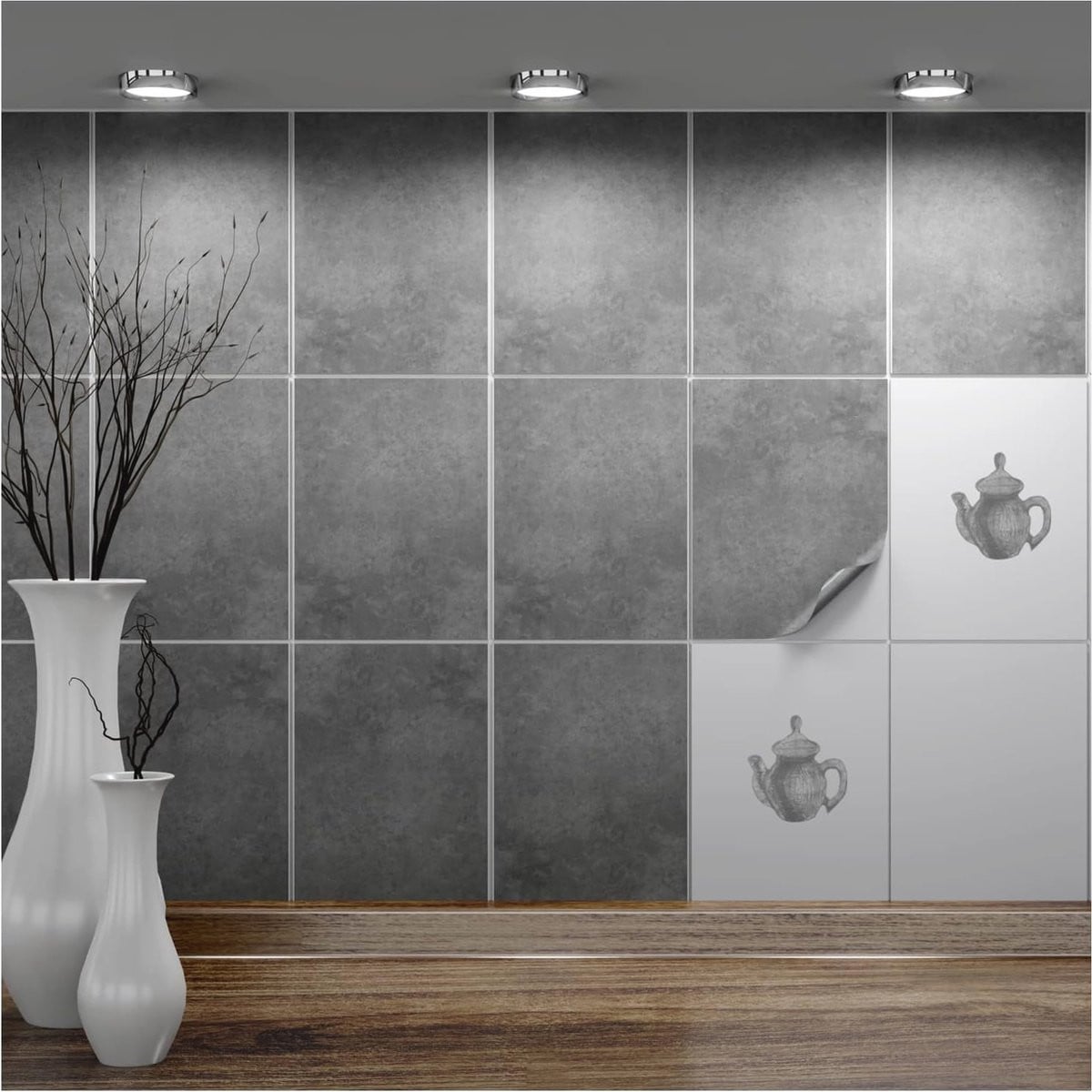 Zelfklevende wandtegels voor badkamer en keuken in betonlook, grijs en paars, 10 stuks