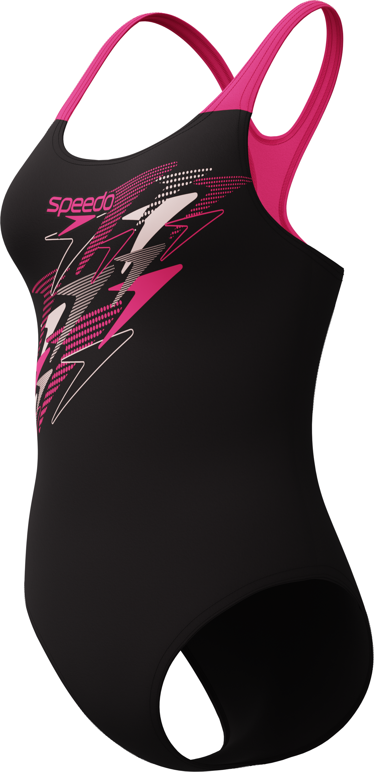 Badeanzug SPEEDO "Medley Medalist", Damen, Gr. 36, N-Gr, schwarz (blk, pnk), Obermaterial: 100% Polyester, Badeanzüge Badeanzug, für aktives Schwimmen geeignet, Endurance+ Material, Medalist-Rücken blk, pnk 36, N-Gr