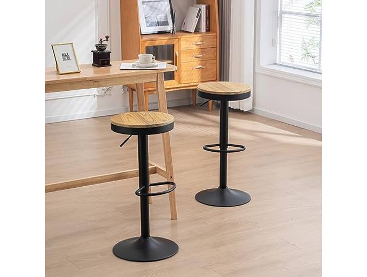 Kidol & Shellder Barhocker Esszimmerstühle 2er Set Schwarz, Holzhocker Höhenverstellbar 360° Drehbar, Barhocker aus Holz und Metall, für Zuhause, Küche, Theke, Bistro