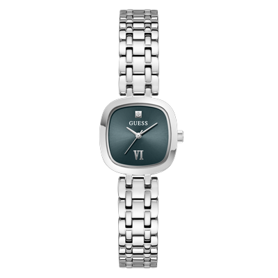Quarzuhr GUESS "HAZEL", silberfarben, grün, grün, Armbanduhren, Damen, silberfarben, Quarzuhr, Armbanduhr, Damenuhr, Edelstahlarmband, analog