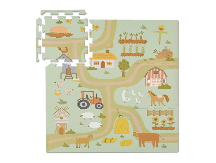 Puzzlematte Bauernhof Beige-Grün-Hellblau