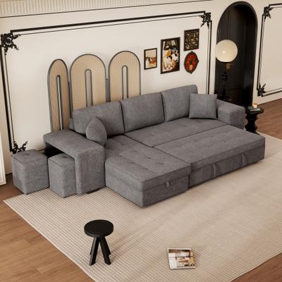 Loedds 104.5-inch 3-Seat Reversible L-Shaped Modern Linen Sleeper Sectional Sofa with Pull-Out Bed, Knox Charcoal