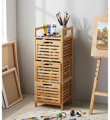 Casual Contemporary Living Bamboo Storage Tower with 3 Slatted Drawers