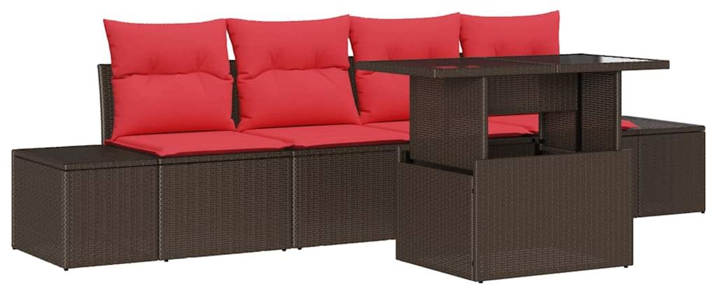 vidaXL Garten-Sofa-Set 5 stk. 4-Sitzanzahl Braun und Rot