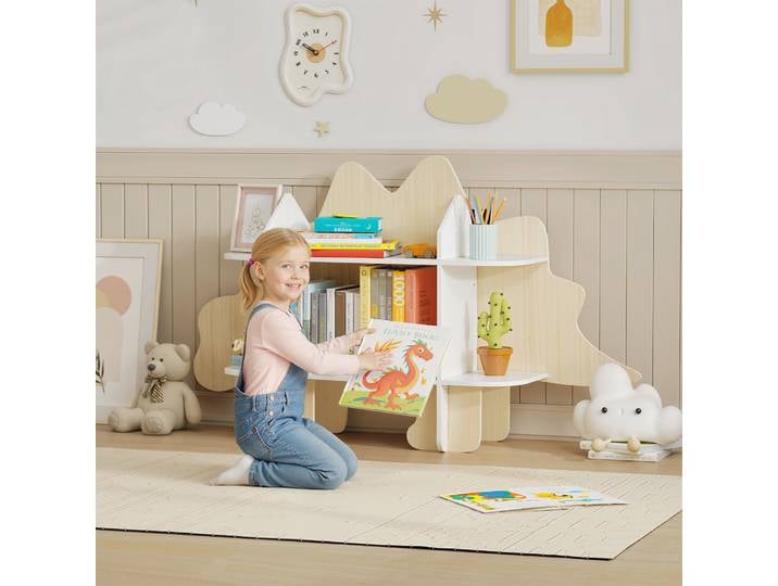 AIYAPLAY Bibliothèque Enfant 6 Compartiments Bois Naturel 120cm