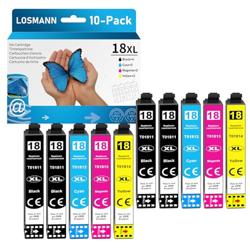 LOSMANN 18XL printerpatronen compatibel met Epson 18 XL, 10-pack (zwart, cyaan, magenta, geel)