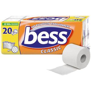 bess Toilettenpapier Classic, 3-lagig, Tissue, 180 Blatt pro Rolle, 20 Rollen