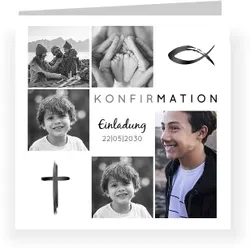 Einladungskarten zur Konfirmation in Weiß im Design "Bilderreihe Konfirmation" - Musterkarte