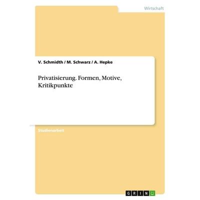 Privatisierung. Formen, Motive, Kritikpunkte, Taschenbuch von V. Schmidth,M. Schwarz,A. Hepke, GRIN, 978-3-638-72124-0