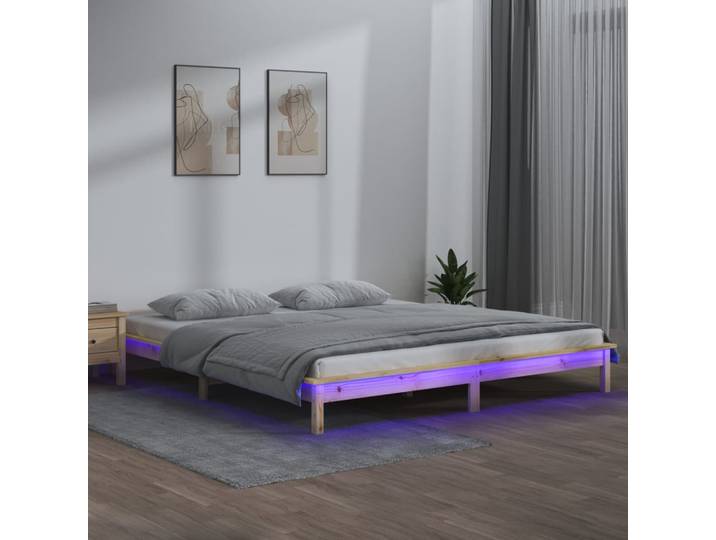 vidaXL Massivholzbett mit LEDs 135x190 cm