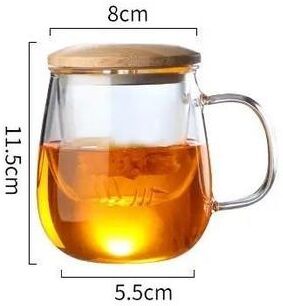 Uplift Essentials Creative Glass Tea Infuser Cup With Bamboo Lid 500ml