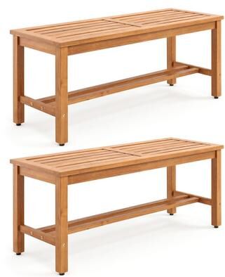 Costway Outdoor Acacia Wood Patio Bench for 2 with Slatted Seat-2 Pieces