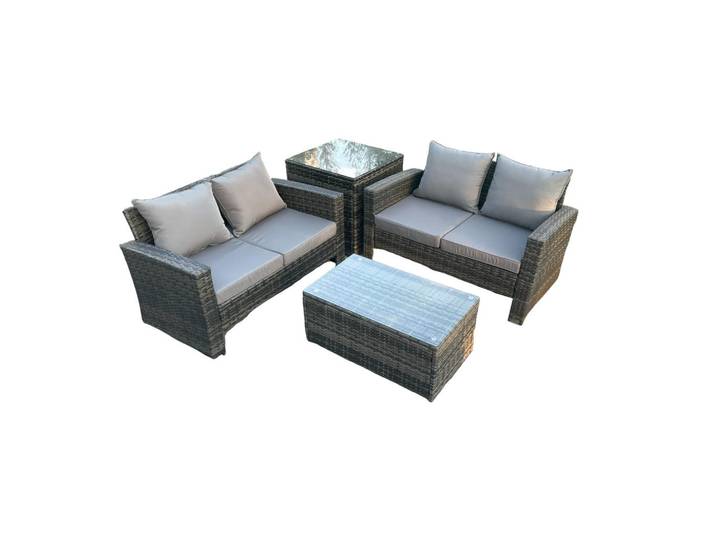 Fimous Gartensofa Hohe Rückenlehne Polyrattan Dunkelgrau 4-Sitzer, Metall, rechteckig, Gartenmöbel, Gartengarnituren, Gartenmöbel-Sets
