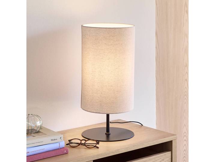Hübsch Tischlampe Sable, creme / amber, für Wohn- / Esszimmer, Textil / Stoff / Seide, Design, Tischlampe
