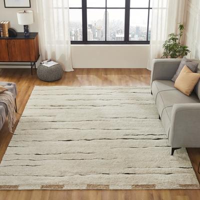 KALATY Nomad Weave Ivory Stripe Hand-Knotted Wool Area Rug