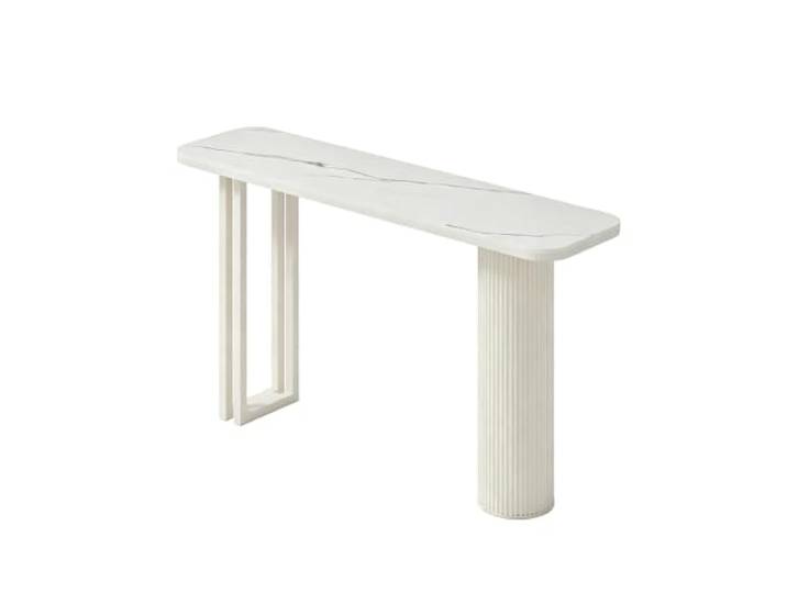 LEUBDIBR Moderne Sinterstein Konsole Tisch, schmaler Eingangs-Sofatisch Minimalistische italienische Optik, platzsparend Wanddekotisch Flur(White Base-C,120cm/47.2in)
