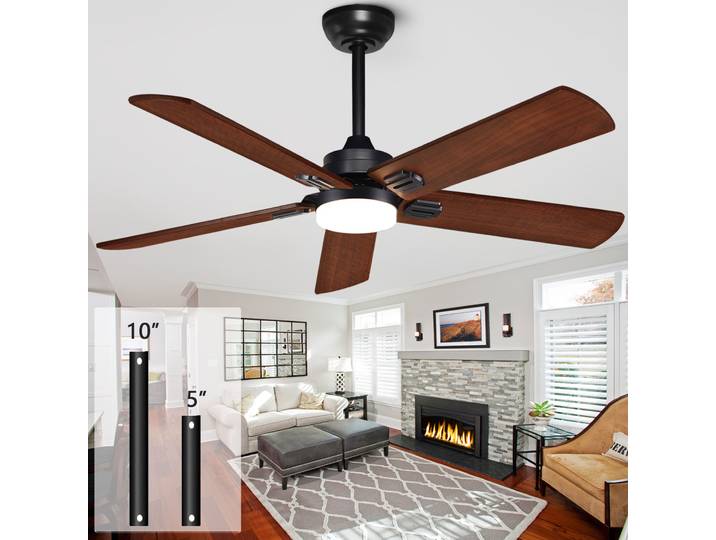 Ventilateur de plafond en bois massif avec télécommande à 5 pales, 6 vitesses à fréquence variable, pour patio, salon, chambre à coucher, bureau, avec éclairage.
