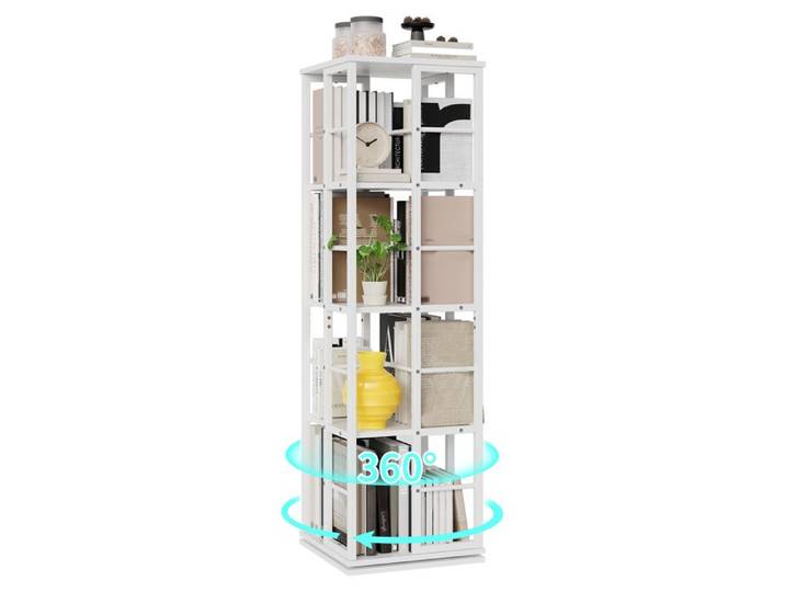 Bibliothèque，Étagère Tournante Haute Arched 4 Étagères Meuble de Rangement 360° pour Salon Bureau Chambre 54'' Haut Blanc